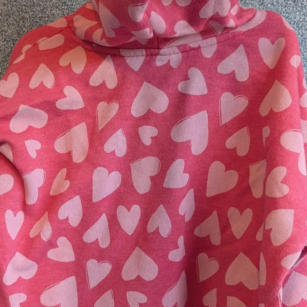 Old Navy Girls Size 5T Pink Heart Graphic Print Pullover Hoodie Sweatshirt